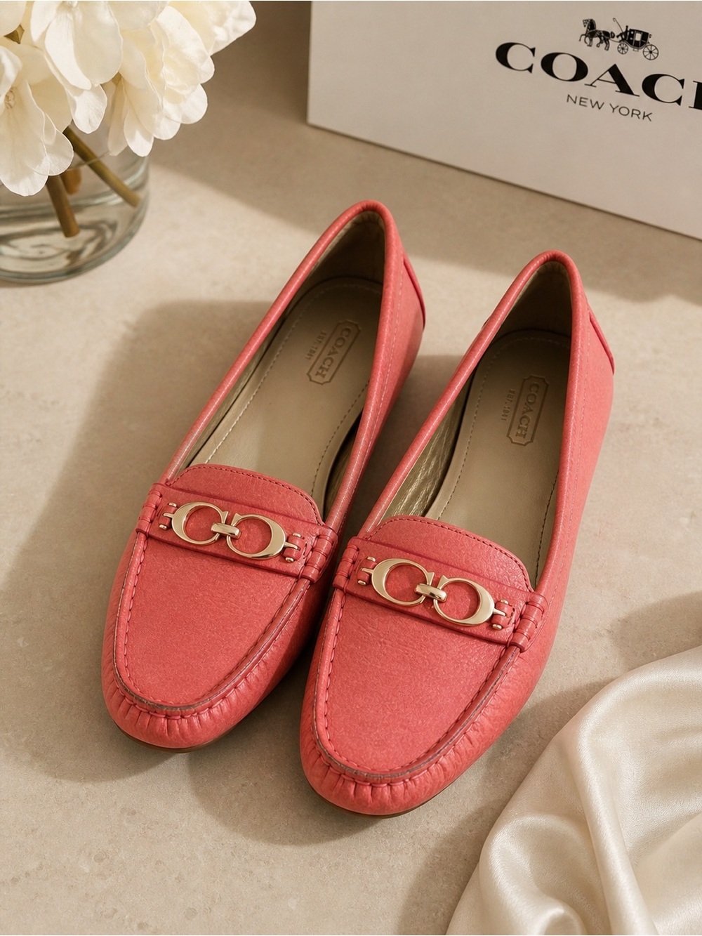 Coach Fortunata Pink Leather Loafers Horsebit Womens 7B Corporate Office Spring
